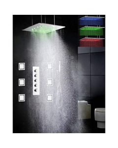 Robinet de douche thermostatique avec douchette de pluie 20" à LED, pommeau de douche et 6 jets d'eau pulvérisant