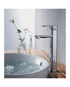 Robinet salle de bain (haut), style simple et contemporain muni d'une seule poignée et fini en chrome