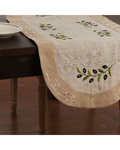 Chemin de table classique à motif floral en lin beige