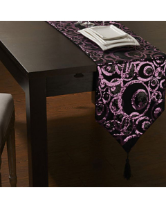 Chemin de table moderne à motif violet avec gland en polyester 