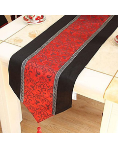 Chemin de table moderne en polyester et coton rouge et noir