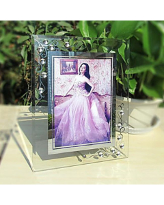 Cadre photo de style contemporain à motif floral en verre