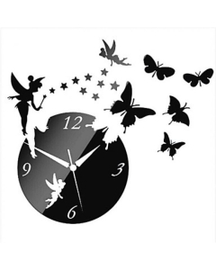 Horloge murale moderne effet miroir à motif papillon en acrylique