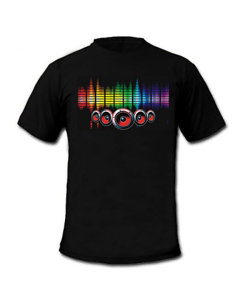 T-shirt Led élégant Noir en coton avec spectre lumineux de musique