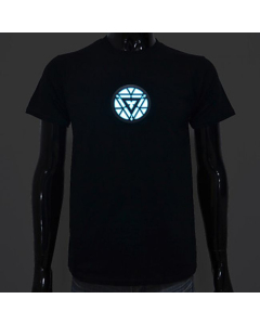 T-shirt Led Noir en coton avec plusieurs mode de Flash, trois sonneries réglables et une batterie rechargeable