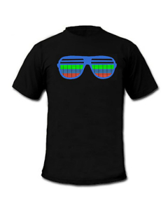 T-shirt Led Noir avec motif lunettes égaliseur lumineux au rythme de la musique