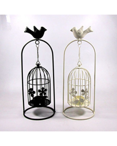 Bougeoir Chandelier en Fer sous forme de cage d'oiseau à motif des fleurs, couleur unie