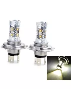 Deux Lampes Phares LED H4 pour voiture, Couleur de lumière Blanc-Froid, Puissance 50W, 10 Led, Lumens 2000-3000, Tension DC 12 V / DC 24 V