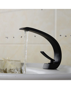 Robinet de lavabo noir à bec courbé muni d'un mitigeur intégré, robinet de style contemporain fini en bronze huilé