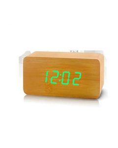 Horloge réveil thermomètre de forme rectangulaire en bois