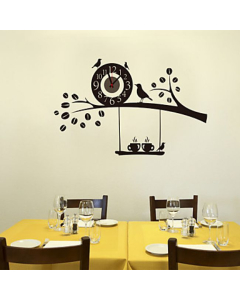 Horloge murale de style contemporain à motif oiseaux sur branche en plastique noir 