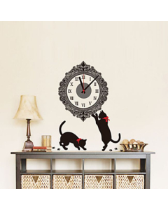 Horloge murale de style contemporain à motif chats en plastique noir