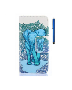 Etui portefeuille en Cuir PU à plusieurs fentes avec stylet et motif elephant Bleu pour Huawei Y550
