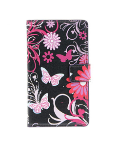 Etui portefeuille en Cuir PU à double fente avec motif papillons fleurs et fond Noir pour Nokia Lumia 925