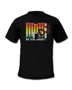 T-shirt Led Noir avec motif DJ et grande lettre M lumineuse au rythme de la musique