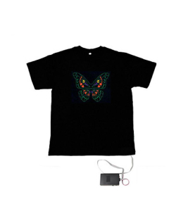 T-shirt Led Noir avec motif papillon lumineux au rythme de la musique