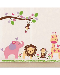 Affiche murale Zoo, lion, girafe, singe, éléphant