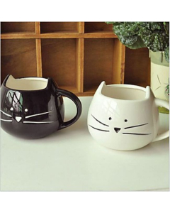 Ensemble de 2 tasses sous forme de chat en céramique noir et blanc 